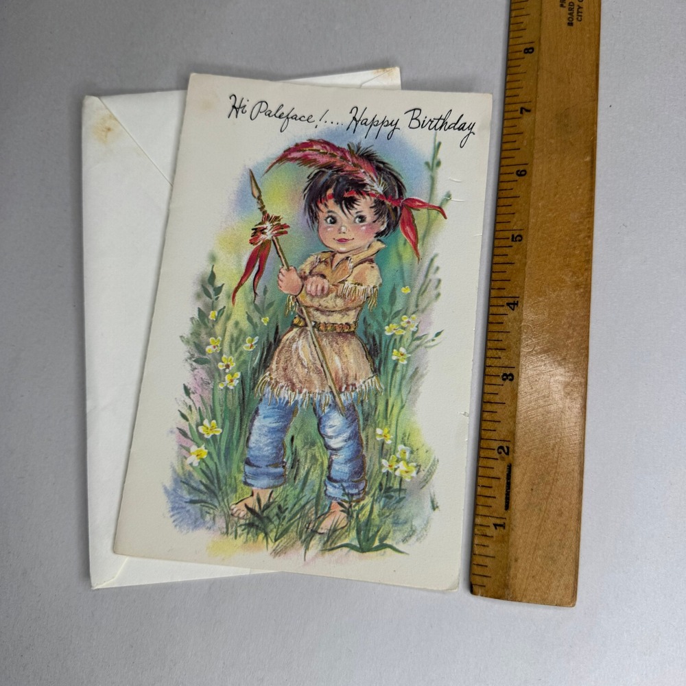 Vintage Hi Paleface Happy Birthday Greeting Card Native American Theme Unused